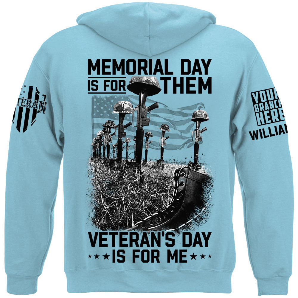 Le Memorial Day est pour eux, le Veteran's Day est pour moi, t-shirt personnalisé avec logo de toutes les branches pour vétéran