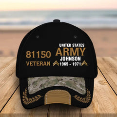 Personalisierte US Army Airforce Navy Veteranenrang Gold Benutzerdefinierte ID, Name & Dienstzeitmütze 3D gedruckt