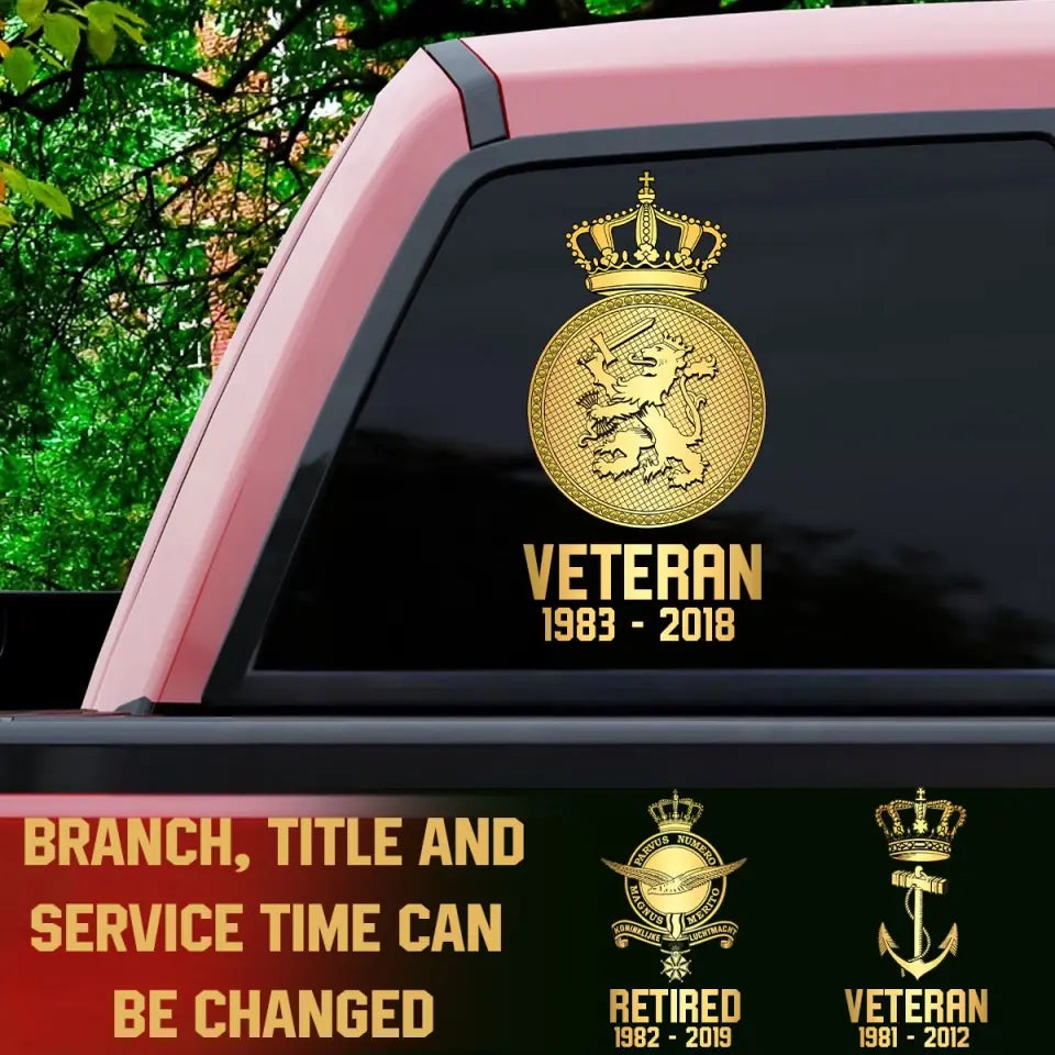 Personalisierter Aufkleber mit Aufdruck „Niederländischer Militärveteran im Ruhestand“