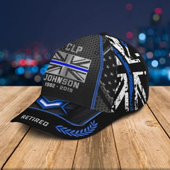 Personalisierte Kappe für pensionierte britische Polizeibeamte mit Namen und Abteilung