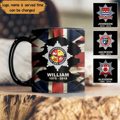 Mug personnalisé avec nom et heure du pompier britannique imprimé