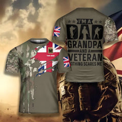 T-shirt personnalisé avec camouflage soldat/vétéran britannique avec nom et grade imprimé en 3D