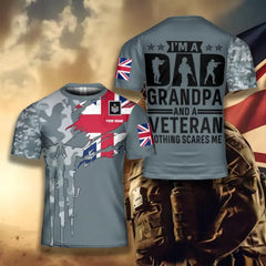 T-shirt personnalisé avec camouflage soldat/vétéran britannique avec nom et grade imprimé en 3D