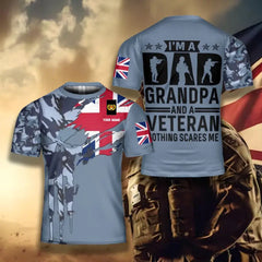 T-shirt personnalisé avec camouflage soldat/vétéran britannique avec nom et grade imprimé en 3D