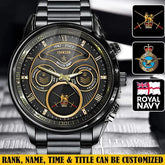 Montre en or personnalisée avec insigne militaire et grade de vétéran britannique avec nom et dates de service personnalisés