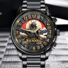 Personalized Japanese Samurai Design Watch – Custom Name Engraved Timepiece
