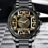 Eternal Greek Key Elegance - Personalized Geometric Artistry Watch with Custom Name