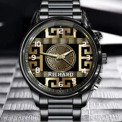 Eternal Greek Key Elegance - Personalized Geometric Artistry Watch with Custom Name