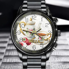 Personalized Vintage Floral Tea Watch with Custom Name