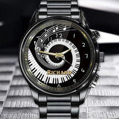 Personalized Music-Themed Watch – Spiral Piano and Notes Design