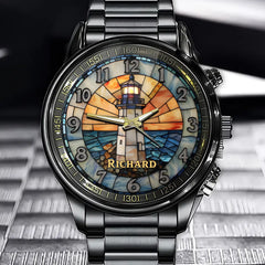 Personalized Lighthouse-Themed Watch Face with Custom Name