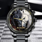 Personalized Harmony Watch – Black & White Horses Design with Custom Name