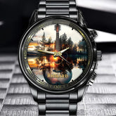 Personalized Sunset Reflection Guitar Watch - Add Your Name for a Timeless Design
