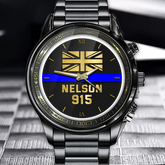 Personalisierter britischer Polizei-Blue-Line-Namens- und Ausweis-Armbanduhr