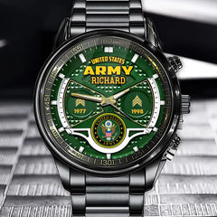 Personalized Military Service Commemorative Watch - Customize Your Name, Military Branch, Rank, Years of Service