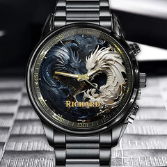 Personalized Yin and Yang Dragon Watch - Add Your Name to the Mythical Design