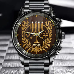 Personalized Jewish Watch with Menorah Design – Perfect Hanukkah Gift
