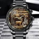 Personalized Wildlife Explorer Gold Deer Watch – Golden Forest & American Flag Series