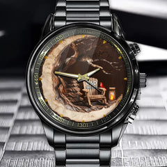 Personalized Christmas In Heaven Rustic Watch - Custom Name Engraved with Cardinal, Adirondack Chair & Rustic Tree Scene