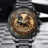 Personalized Galloping Horses Watch – Rustic Charm with Custom Name