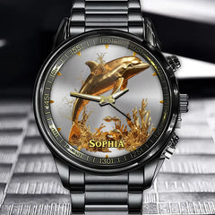 Personalized Ocean Life Art Watch - Custom Turtle, Dolphin, Mermaid & Hippocampus Art Dial for Marine Life Aficionados