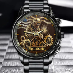 Personalized Hardcore Welder Watch – Gritty Worksite Design Featuring Custom Name