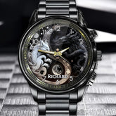 Personalized Yin Yang Dragon Watch – Starry Night & Moon Accent Mystical Gothic Unique Decorative TimepiecePers