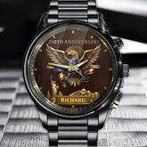 Personalized USA 250th Anniversary Watch - Eagle, Statue of Liberty & Mount Rushmore Motif Dial with