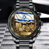 Custom Watch With Personalized Israeli Flag Design And Unique Symbolic Elements