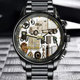 Personalized Trucking Lifestyle Watch - Custom Design Featuring Large Cargo Vehicle, Steering Wheel & Communication Radio
