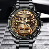Class Of 2026 - Personalized Graduation Day Gift Watch - Custom Name Cap, Diploma & Book Design