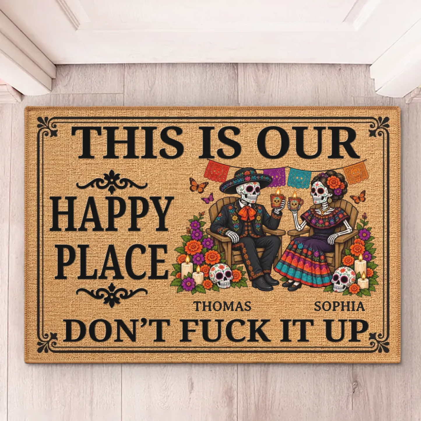 Custom Day Of The Dead Home Decor Decorative Mat - Personalized Anniversary Wedding Gifts For Husband And Wife, Him And Her - Love You To Death