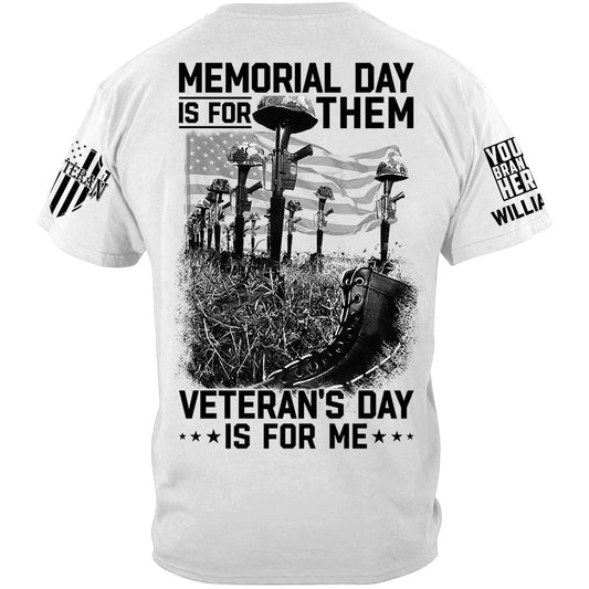 Le Memorial Day est pour eux, le Veteran's Day est pour moi, t-shirt personnalisé avec logo de toutes les branches pour vétéran