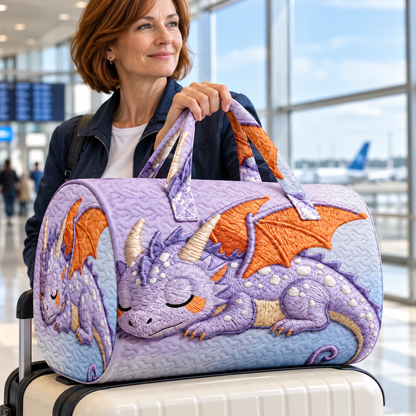 Cute Sleeping Dragon Quilted Duffel Bag – Fantasy Print Overnight & Weekender Travel Bag