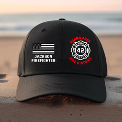 Drapeau personnalisé des pompiers américains Nom personnalisé, département et identifiant Casquette noire imprimée