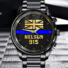 Personalized UK Police Blue Line Custom Name & ID Watch