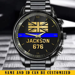 Personalized UK Police Blue Line Custom Name & ID Watch