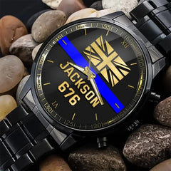 Personalized UK Police Blue Line Custom Name & ID Watch