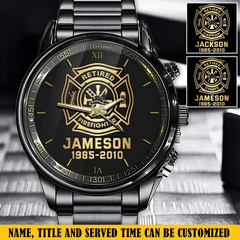 Personalized Retired Firefighter Custom Name & Served Time Watch