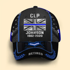 Casquette personnalisée avec nom et département de la police britannique à la retraite