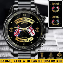 Personalized UK Soldier/ Veteran With Name and Rank Black Stainless Steel Watch