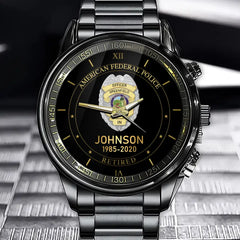 Personalized Retired US Police Badge Custom Name & Time Watch