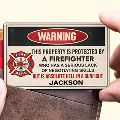 This Property is Protected by a Veteran/Police Officer/Firefighter - Custom Aluminum Wallet Card