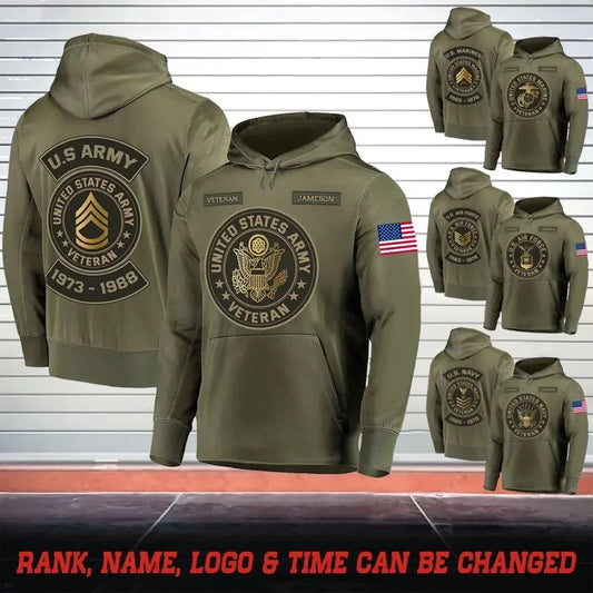 Sweat à capuche personnalisé avec nom et temps de service militaire américain, imprimé en 3D
