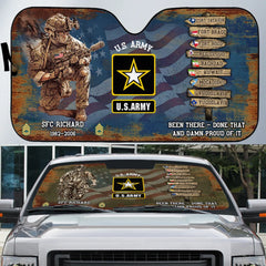 Custom Veteran World Tour Car Sunshade and Snow Cover - Personalized Branch, Rank, and Locations