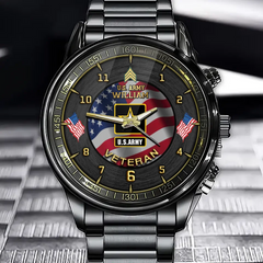 Personalized US Veteran Custom Branch, Rank & Name Watch