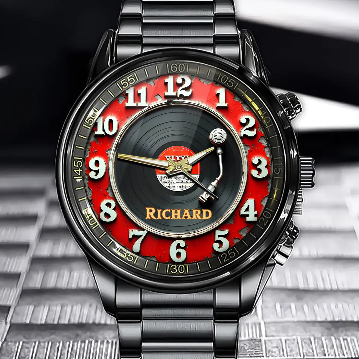Custom Vintage Vinyl Record Watch – Add Your Name to the Beat