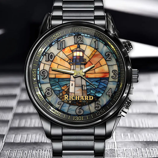 Personalized Lighthouse-Themed Watch Face with Custom Name