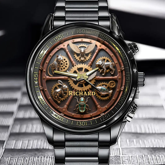 Personalized Steampunk-Themed Animal Watch - Add Your Name for a Special Look