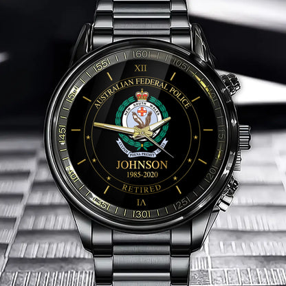 Personalisierte britische Soldat/Veteran mit Namen und Rang schwarze Edelstahl-Armbanduhr